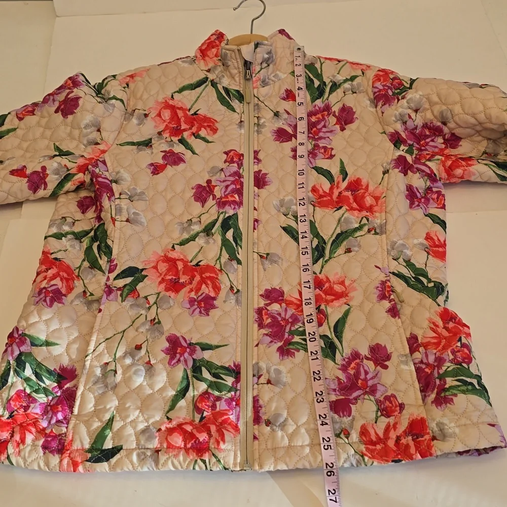 Lands' End Women's Quilted Floral Jacket Lightweight Coat  Ivory Green SZ Medium - Picture 11 of 15